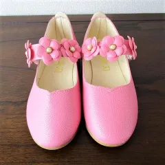 ベルト花付シューズ　キッズフォーマルシューズ　ピンク　17ｃｍ　18ｃｍ　19ｃｍ