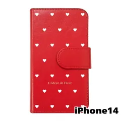 【新品未使用】 iPhone14 アイフォン14 手帳型スマホ ケース ハート柄 (カバー色レッド×ホワイト柄) ドット シンプル おしゃれ カード収納 PUレザー flip2-ip14-rd-20082
