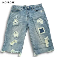 JACKROSE ジャックローズ 春夏 ダメージ＆リペア加工★ カットオフ デニム ハーフ ショート パンツ ジーンズ Sz.31 メンズのサムネイル