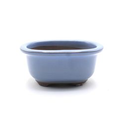 【未使用】盆栽鉢 4号 小判エン付鉢 水色 均窯釉 瀬戸焼 陶器 深め 山野草 雑木 松柏 小品 小さい 約14センチ 植木鉢 苔 うめきち盆栽用品店