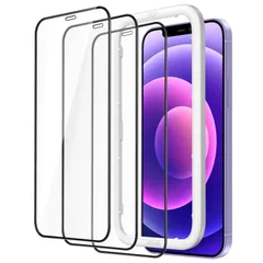【人気商品】黒縁 強化ガラスフィルム ガイド枠付き 全面保護フィルム ケースに干渉なし (5.4インチ用) mini HDクリア 12 iPhone 3枚セット JEDirect