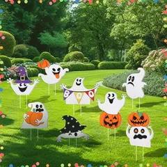 【特価セール】マーカー ハロウィングッズ ガーティー 装飾 飾り 飾り ゴースト 装飾 ハロウィーン ハロウィン ハロウィン ハロウィン カボチャ おばけ デコレーション 置物 庭 カラフル 8枚セット 屋外 プラスチック METBOUのサムネイル