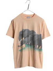 【お得なクーポン配布中!】 80s USA製 ゾウ アート イラスト プリント 半袖 Tシャツ メンズ レディース M / 古着 ヴィンテージ シングルステッチ カットソー アニマル