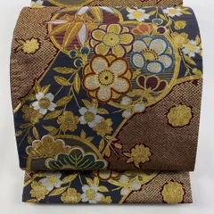 袋帯 美品 秀品 松竹梅 桜 唐織 箔 青灰色 六通 正絹 【中古】