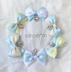 Jewel ×サックス♡ 量産型 リボン ヘアクリップ ゆめかわいい 水色 天使界隈 黄色 白 ツインテール 推し活 推し色 ヘアメ 20日以内の発送