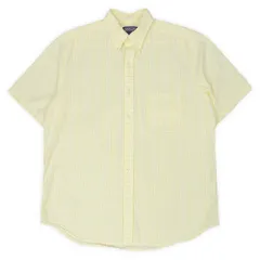 ランズエンド LANDS' END 90s 00s 3点留め シアサッカーボタンダウンシャツ ストライプ柄 半袖 GAP J.CREW オールド USA ヴィンテージ アメリカ 古着 メンズ シャツ イエロー ホワイト L【中古】