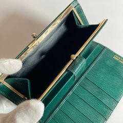 NINA RICCI がま口長財布 グリーン イタリア製 型押しレザー ヴィンテージ