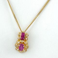 ルビー デザインネックレス K18 イエローゴールド ペンダント メレダイヤ ネックレス YG ルビー ダイヤモンド レディース 【中古】