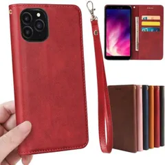 左利き iphone 11 pro　スマホケース アイホン　内蔵マグネット　スタンド カード収納 ストラップホール　レッド