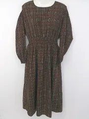 ◇ LOWRYS FARM ローリーズファーム チェック柄 かわいい 長袖 ロング ワンピース サイズM ダークブラウン系 レディース P  【1307150012969】