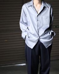 silver color cotton satin l/s shirt oversized シルバー カラー コットン サテンオーバーサイズ 長袖シャツ ドレスシャツ XL