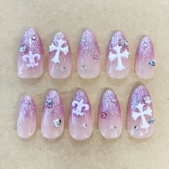 【ハンドメイド】ネイルチップ ピンク グラデーション ラメ ※オーダー不可