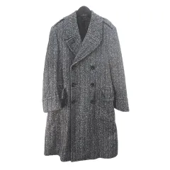 トムフォード TOM FORD ロング丈 チェスターコート 46R 灰系 グレー ヘリンボーン柄 ダブルボタン 裏地 ポケット 毛 ウール 絹 シルク混 イタリア製のサムネイル