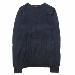 ミッシェルクランオム MICHEL KLEIN HOMME チェック ジャガード ニット 長袖 セーター ウール100％ Vネック プルオーバー カットソー トップス 46 紺 ネイビー ♪6 メンズのサムネイル