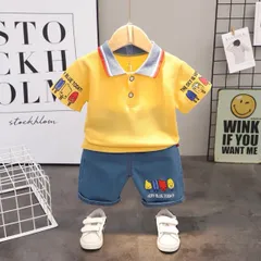 韓国子供服 セットアップ ポロシャツ 半袖 デニム ハーフパンツ 90〜120㎝