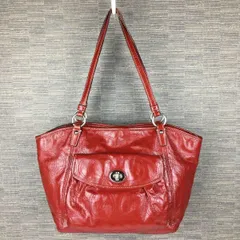 COACH/コーチ　レザー　ハンド/肩掛けバッグ　赤　エナメル　シグネチャー/刺繍　管NO.B14-28<sale>