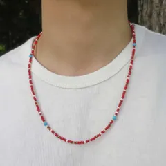 赤 人気カラー ネイティブ ビーズネックレス メンズ レディース ネックレス