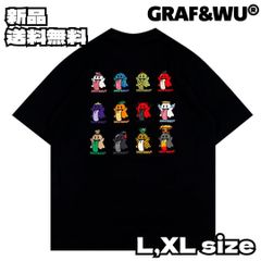 【GRAF&WU/グラフアンドウー 12連ゴースト半袖Tシャツ 】オーバーサイズ ゆったり ストリート おばけ ゴースト ユニセックス ホワイト 半袖Tシャツ short sleeve 新品 250218-105 ブラック 送料無料
