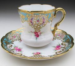 オールドノリタケ 金盛りジュール薔薇絵 カップ＆ソーサー (d)
