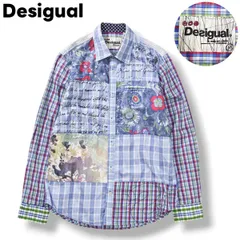【再構築】 デシグアル Desigual 長袖 パッチワーク シャツ レギュラーカラー ラウンドヘム M 総柄 クレイジーパターン マルチカラー デザイナーズ ストリート Y2K カジュアル ウェア メンズ