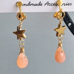 ゴールドヘマタイトとオレンジムーンストーンのイヤリング/金属変更無料☆