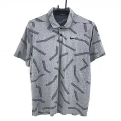 ナイキゴルフ 半袖ポロシャツ グレー×ダークグレー 総柄 ロゴプリント DRI-FIT メンズ L ゴルフウェア NIKE