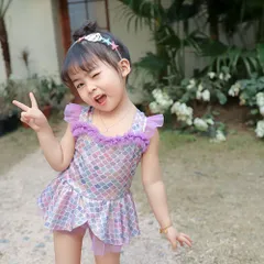 ☆ パープル ☆ 90cm ☆ 水着 キッズ 女の子 ワンピース 帽子付き yswim5056 水着 女の子 フリル ワンピース水着 ワンピース ワンピ キャップ付き キッズ レースアップ かわいい 子供 子ども こども 女児 スイムウェア 温泉 幼稚園