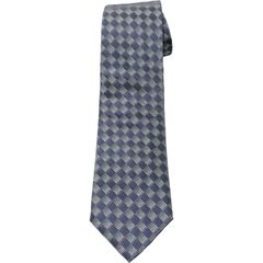 MADE IN ITALY製 TRUSSARDI ブロックチェック柄シルクネクタイ グレー