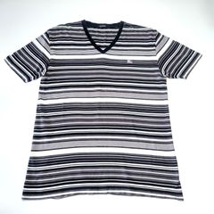 バーバリー ブラックレーベル ボーダー Vネック 半袖 Tシャツ グレー×ブラック×ホワイト 3サイズ Burberry