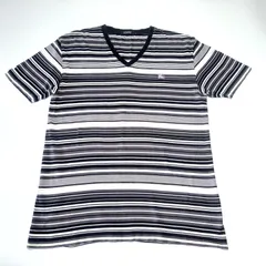 バーバリー ブラックレーベル ボーダー Vネック 半袖 Tシャツ グレー×ブラック×ホワイト 3サイズ Burberry