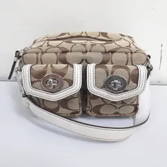 【三沢店85-1-0730】Coach Signature Brown Mini Satchelbag  コーチ ハンドバッグ アクセサリーポーチ シグネチャー ダブルターンロック レガシー