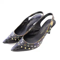 ルイヴィトン LOUIS VUITTON ミュール ストラップ ポインテッドトゥ ハイヒール レザー モノグラム ロゴ スタッズ 切替 36 黒 ブラック /BB ■GY18 ■MT