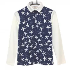 【美品】アダバット 長袖ポロシャツ ネイビー×白 前身頃ヒトデ柄 スナップボタン レディース 38(M) ゴルフウェア adabat