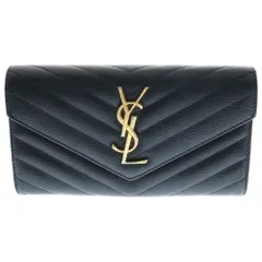 SAINT LAURENT PARIS (サンローランパリ) Vステッチ ロゴ レザーロングウォレット 長財布 ブラック GUE372264 0716のサムネイル
