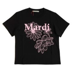 マルディメクルディ Tシャツ レディース 半袖 スリム ショート丈 トリプルフラワー ロゴ コットン ブラック ピンク MFK52JSS023BKPK00 Mardi Mercredi 韓国ブランド (ec)