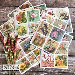 【S174-2 コラージュ素材】海外和紙シール　ジャーナル　手帳　花　おすそ分け