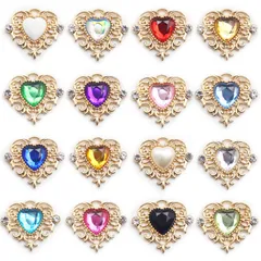 [BTtime] ビジューパーツ 台座つき 16個セット ビジュー ハート パーツ センターパーツ セット ストーン チャーム パーツ ジュエル デコ素材 ブローチ アクセサリーパーツ DIY製作キット ゴスロリ/ロリータ アクセント 貼り付け エレガント 豪