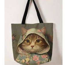 猫 トートバッグ フードの猫 花