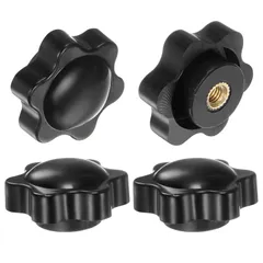 uxcell 4個セット スターコブ M4 メスねじ 25mmヘッド プラスチック 非貫通穴 真鍮製ねじ止めクランピングハンドル スレッド付きハンドノブ 黒