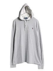 【お得なクーポン配布中!】 ポロ ラルフローレン フード付き 鹿の子 長袖 ポロシャツ メンズ XL / 古着 長袖シャツ フード パーカーコットン ボックス ワンポイント 灰