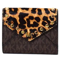 マイケルコース 財布 MICHAEL KORS コーティングキャンバス ポリエステル コットン モット モノグラム レオパード スタッズ ミディアム スリム エンベロープ 三つ折り 財布 ブラウンマルチ 32F9GOXE6B