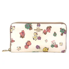 コーチ COACH ロングジップアラウンド ウォレット クロスグレインレザー スペース フローラル フィールド プリント C9957 長財布 ラウンドファスナー 花柄 レディース チョークマルチ (アイボリー / マルチカラー) 正規品 中古 mbj04008