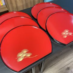 ★送料無料★未使用品 美品 半月盆 リバーシブル 両面 黒赤 6枚セット