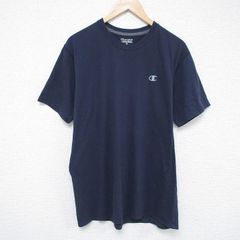 L/古着 チャンピオン champion 半袖 ブランド Tシャツ メンズ ワンポイントロゴ クルーネック 紺 ネイビー 25jun06 中古