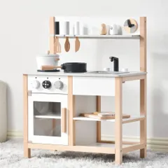 おままごと キッチン 木製 調理器具付き ままごとセット 飾り棚 台所 ミニキッチン 知育玩具 まねっこ 調味料 食材 おもちゃ 子供用 収納 プレゼント ギフト クリスマスプレゼント お誕生日