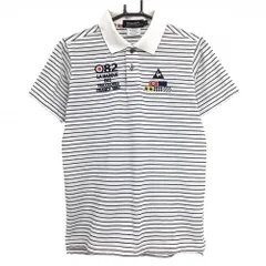 ★値下げ★ルコック 半袖ポロシャツ 白×ネイビー ボーダー 胸刺しゅう メンズ M ゴルフウェア le coq sportif