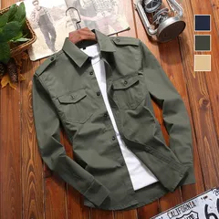 ミリタリーシャツ メンズ シャツ 長袖 開襟 カジュアルシャツ ワークシャツ ミリタリー アウトドア 春服 秋服 おしゃれ ブラウス 作業着 ポケット付き 通勤 アウトドア アメカジ 長袖シャツ bingeshi01
