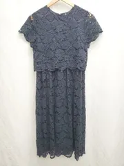 ◇ Θ darial 総レース　フォーマル 半袖 膝下 ワンピース　パーティードレス サイズS ネイビー レディース P  【1410230006267】