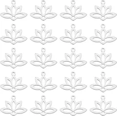 UNICRAFTALE 約20個 ステンレス チャーム ロータスチャーム 蓮 ペンダント ヨガ 蓮の花 透かしチャーム カン付き 中空 アクセサリーパーツ ハンドメイド 手芸材料 DIYネックレス ブレスレット イヤリング ジュエリー作成