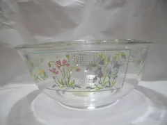 (未使用品) 鳴海製陶(ナルミ) クックマミーシリーズ 耐熱ガラス食器(網目に花)　ボウル　レトロ